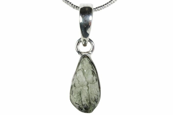 Green Moldavite Tektite Pendant ( g) - Sterling Silver #382701
